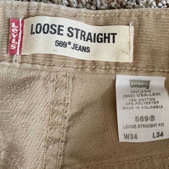 Levi’s 569 Vintage Corduroy Pants Loose Straight Fit Tan Y2K Mens Size 34x34 - Picture 8 of 9